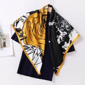 2/$30 Vibrant Bright & Beautiful Floral Gold Black White Flower Printed Scarf